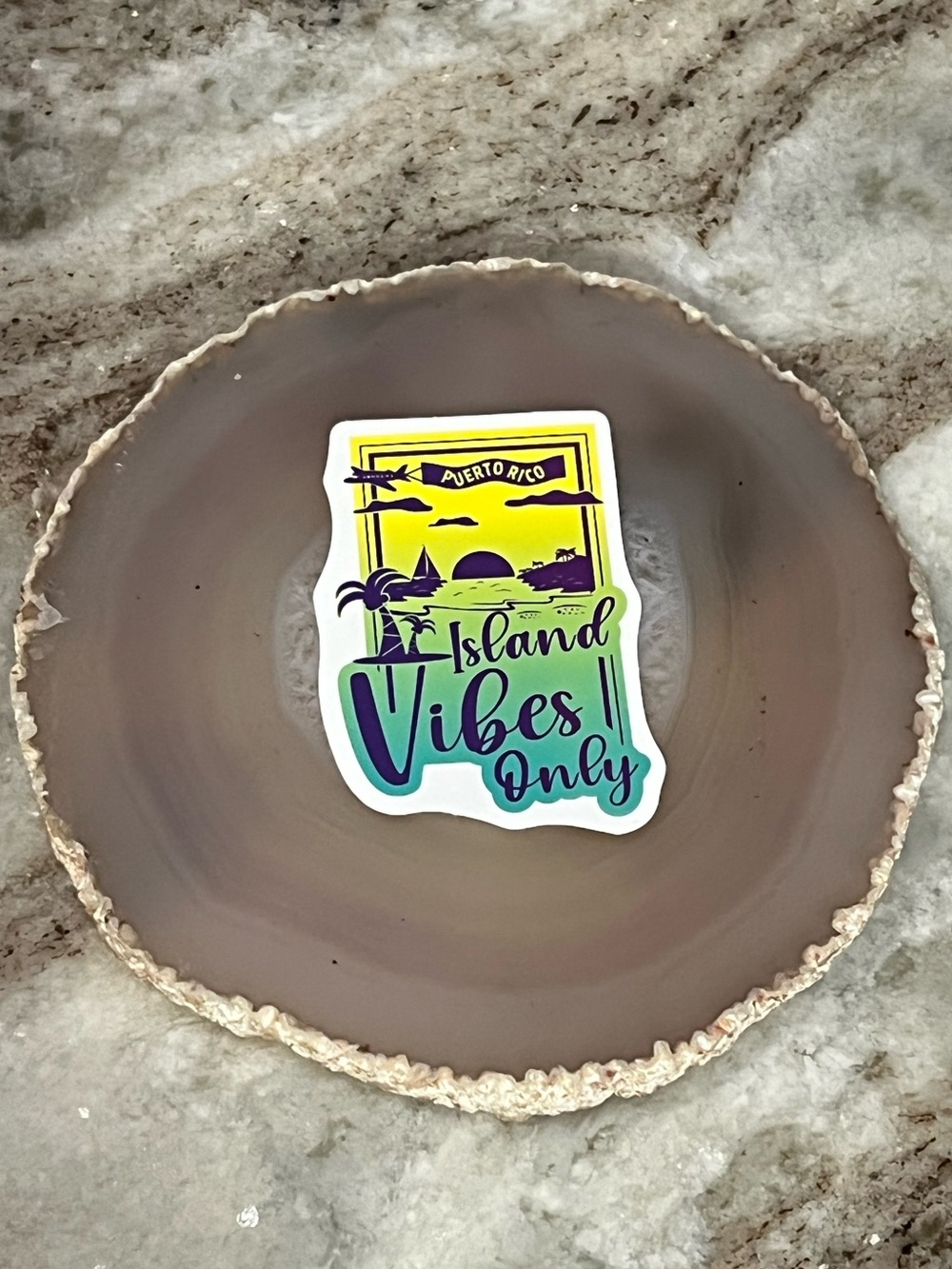 $5/10 - Island Vibes Only Puerto Rico Sticker - Yellow Green Teal Purple